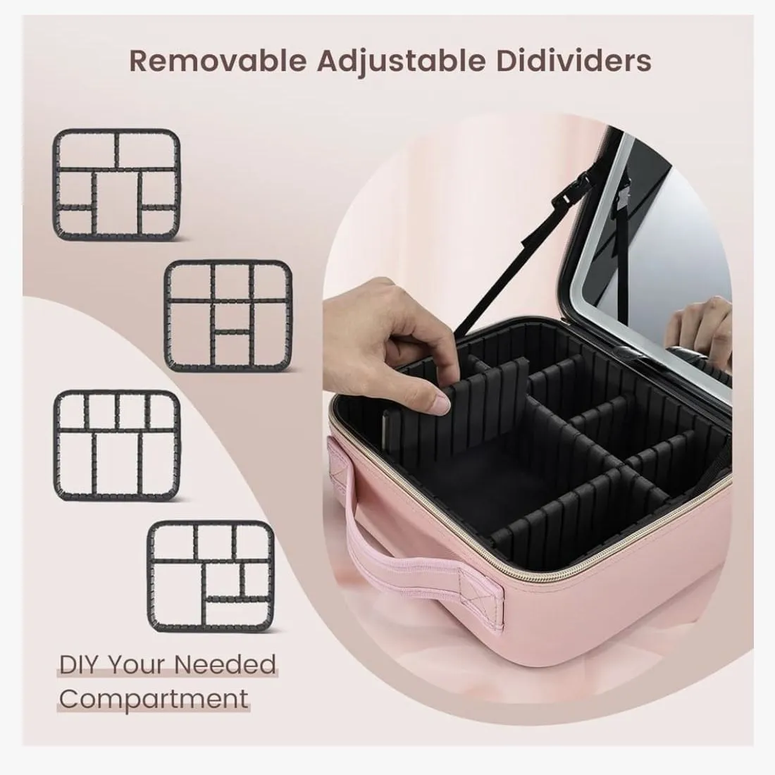 Maleta Organizador De Maquillaje con Espejo Recargable Y Luz Led