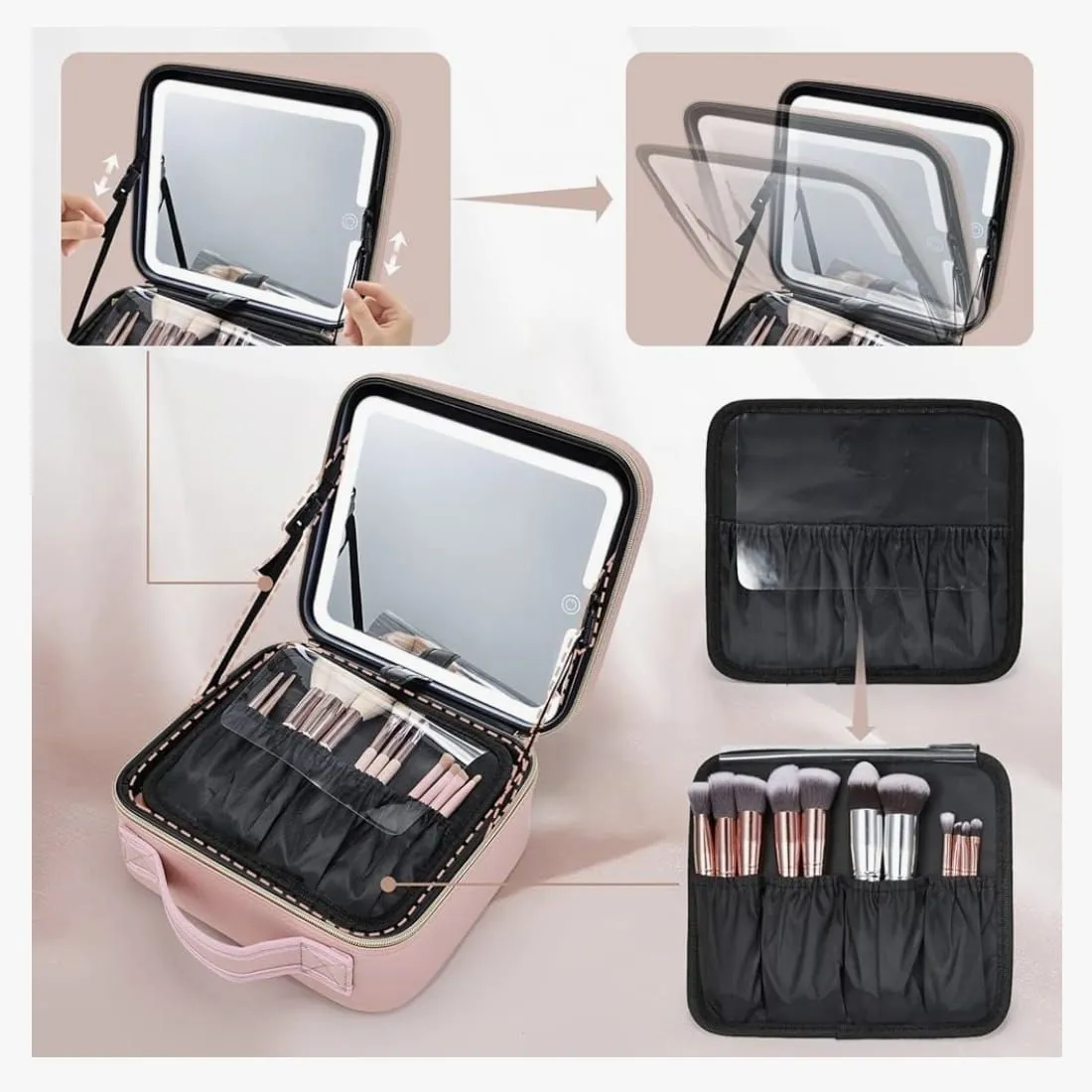 Maleta Organizador De Maquillaje con Espejo Recargable Y Luz Led