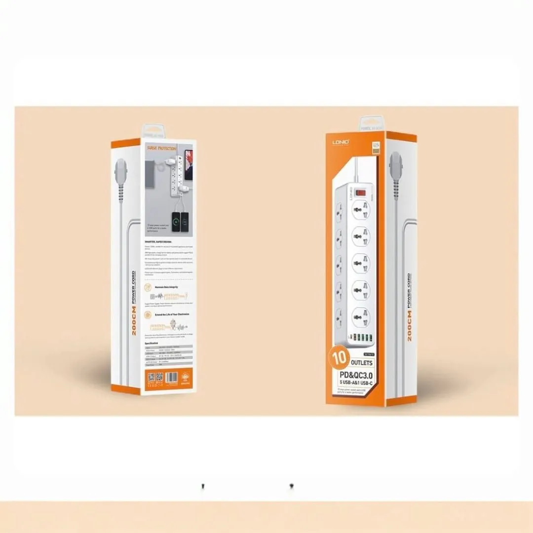 Enchufe Extencion De Corriente Carga Rápida SC10610 10socket 5USB 1C — Cables de extensión de alimentación / alargadores