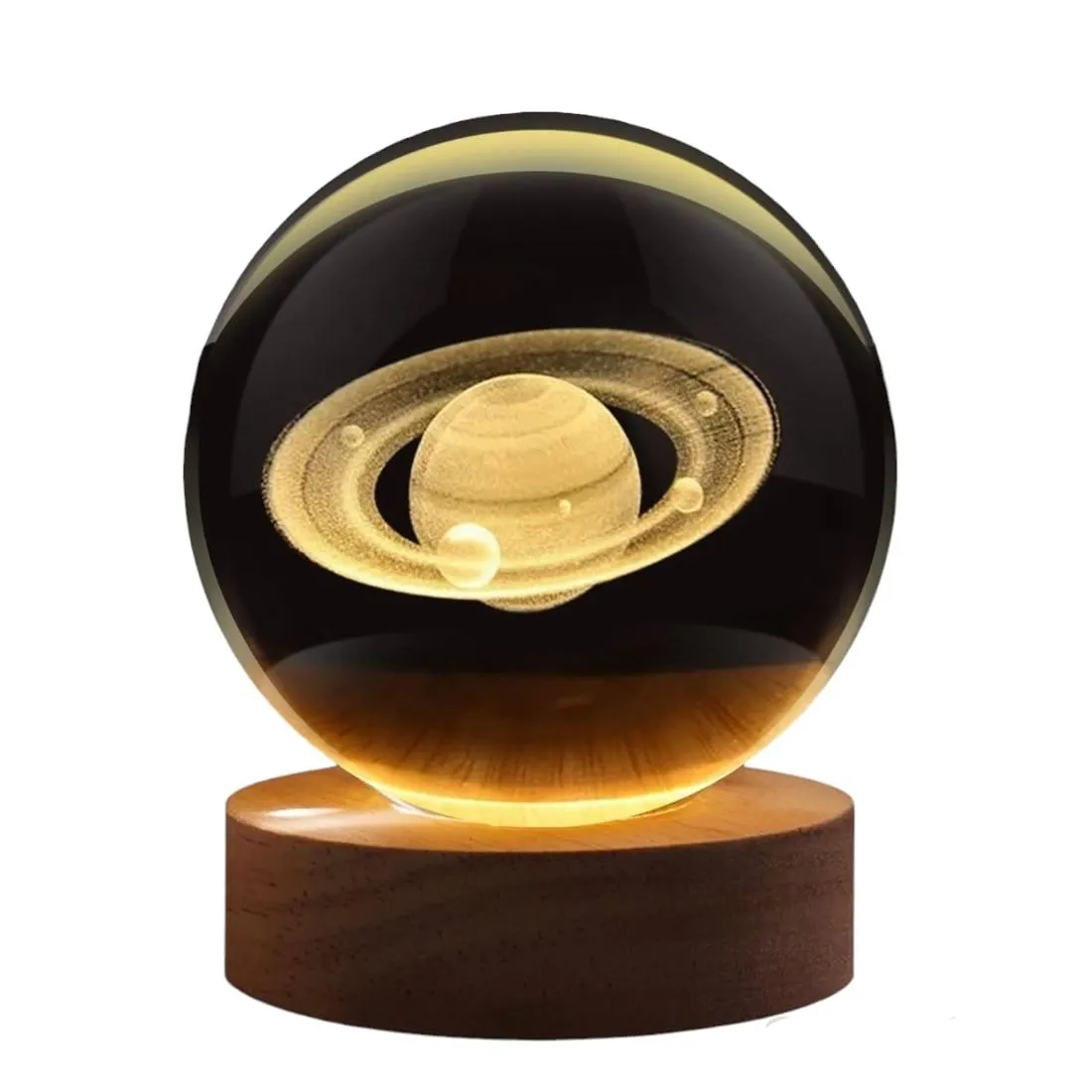Mini Lámpara Cristal 3D De Luz Cálida Modelo Saturno