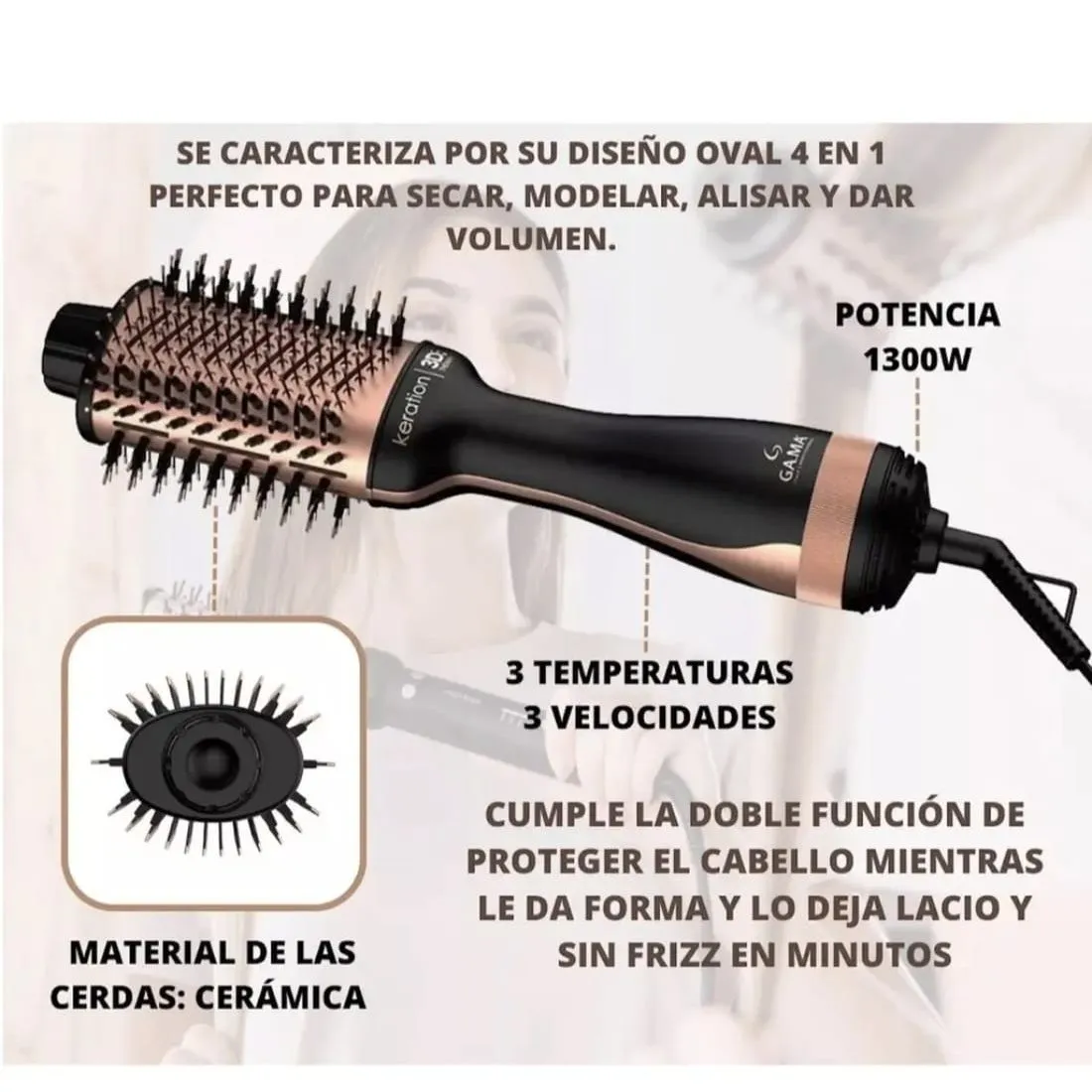 Cepillo Secador Modelador Keration 3D