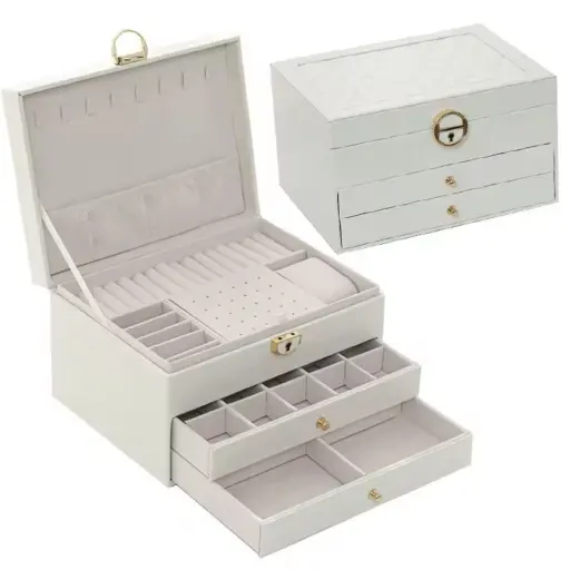 Joyero Caja Organizadora Portátil de Joyas 3 Niveles — Accesorios y brochas para productos cosméticos