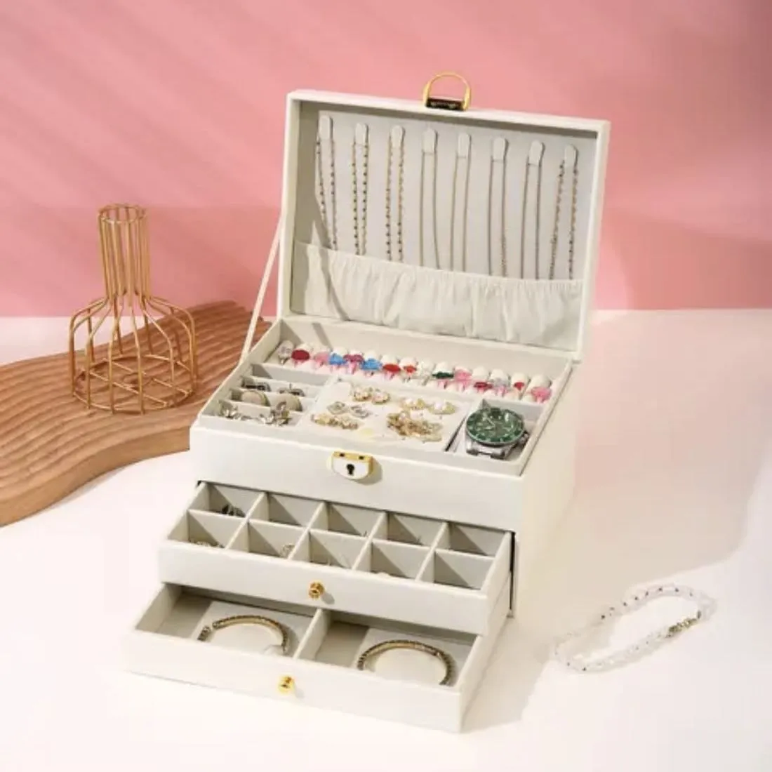 Joyero Caja Organizadora Portátil de Joyas 3 Niveles