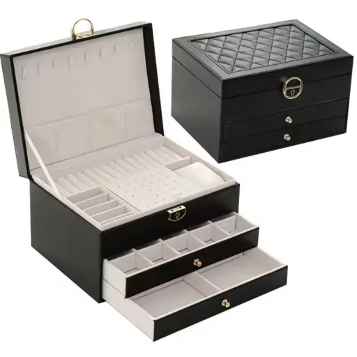 Joyero Caja Organizadora Portátil de Joyas 3 Niveles — Accesorios y brochas para productos cosméticos
