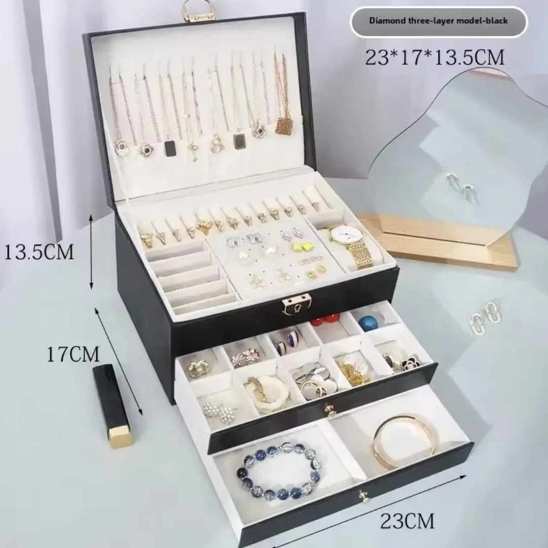 Joyero Caja Organizadora Portátil de Joyas 3 Niveles — Accesorios y brochas para productos cosméticos
