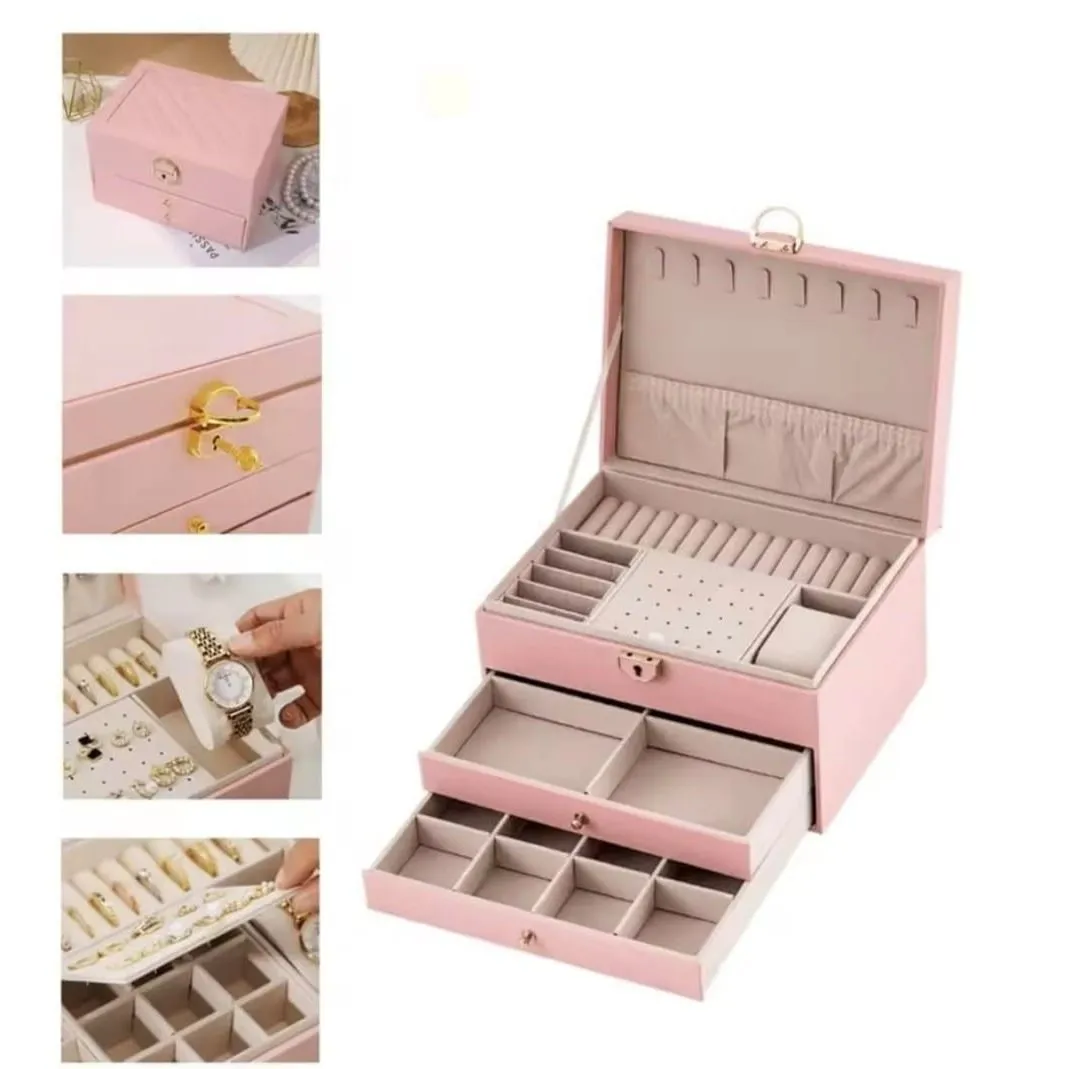 Joyero Caja Organizadora Portátil de Joyas 3 Niveles — Accesorios y brochas para productos cosméticos