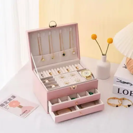 Joyero Caja Organizadora Portátil de Joyas 3 Niveles — Accesorios y brochas para productos cosméticos