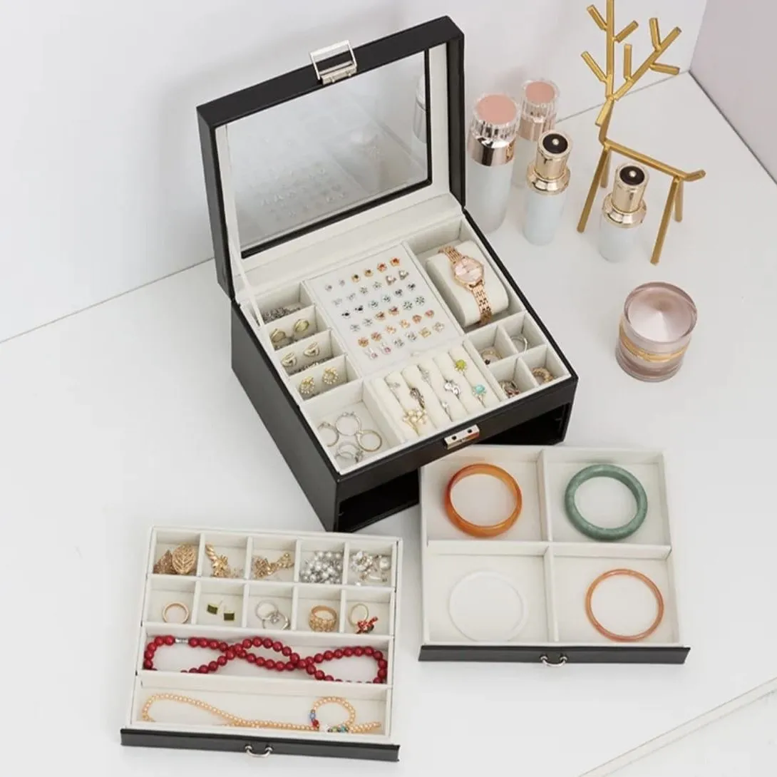 Joyero Caja Organizadora Portátil de 3 Compartimientos — Accesorios y brochas para productos cosméticos