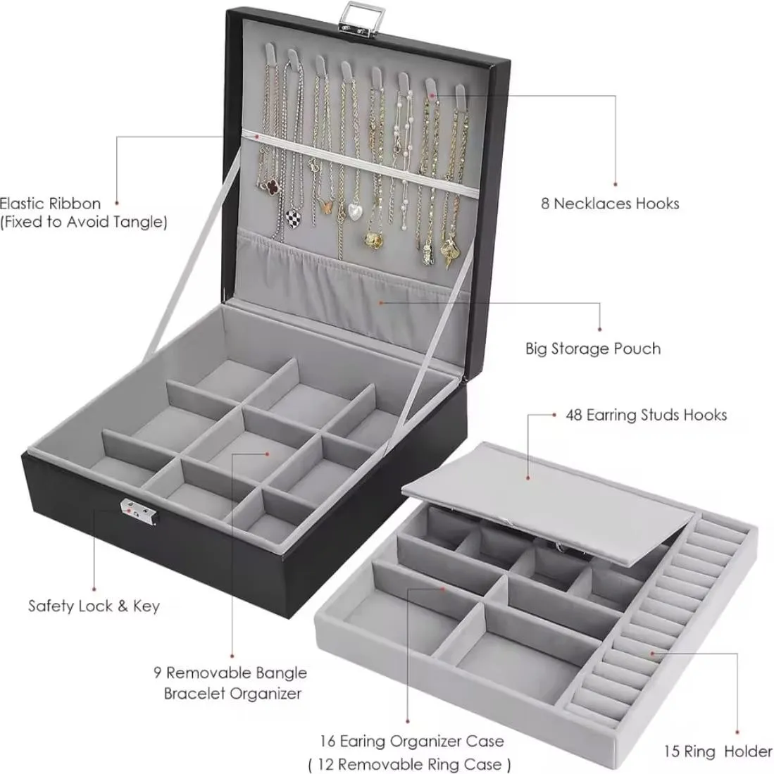 Joyero Caja Organizadora Portátil de Joyas 2 Niveles
