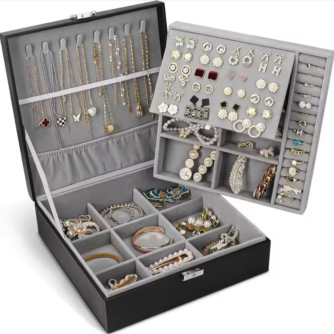 Joyero Caja Organizadora Portátil de Joyas 2 Niveles