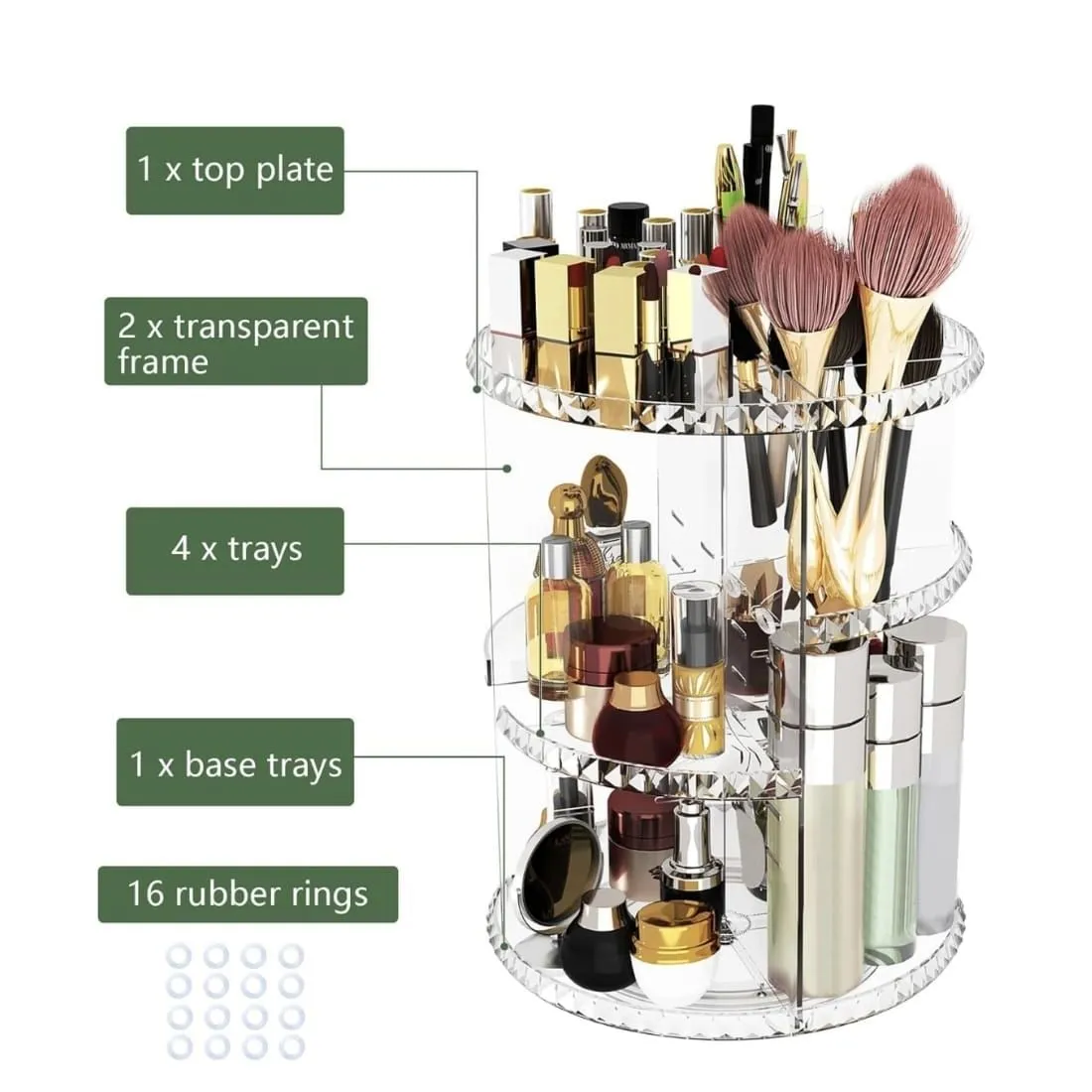 Organizador Acrilico Giratorio 3 niveles — Accesorios y brochas para productos cosméticos