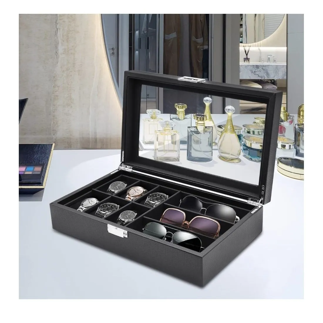 Organizador de Lujo para 6 Relojes y 3 Gafas - Elegancia y Visibilidad — Organizadores dormitorio / Living