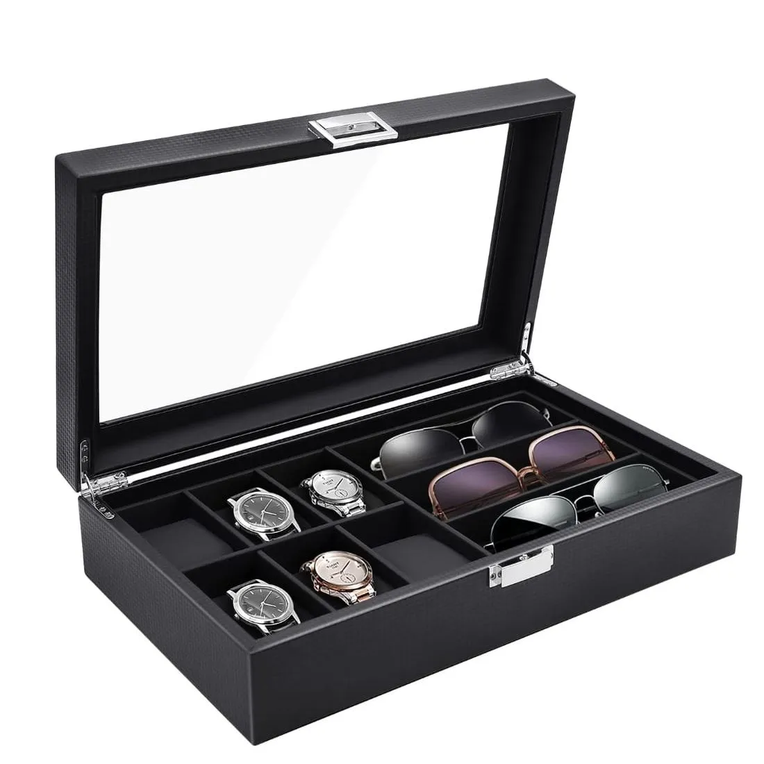 Organizador de Lujo para 6 Relojes y 3 Gafas - Elegancia y Visibilidad