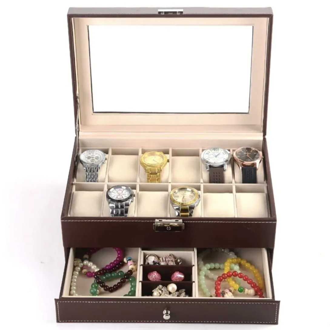 Joyero Organizador de Relojes y Accesorios Premium de Doble Capa — Organizadores dormitorio / Living