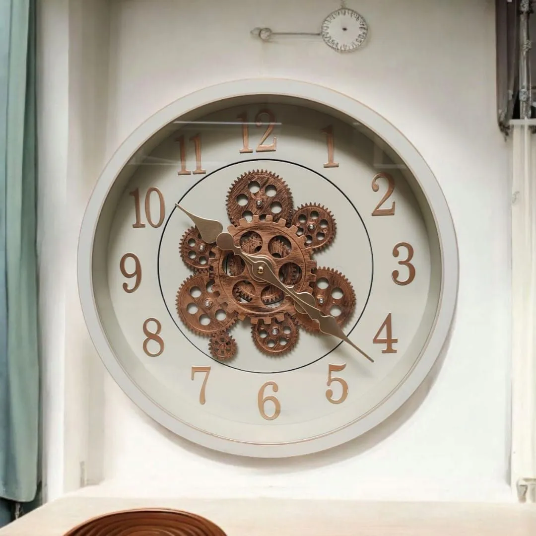 Reloj de Pared Analógico con Engranajes a la Vista
