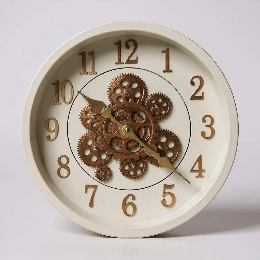 Reloj de Pared Analógico con Engranajes a la Vista