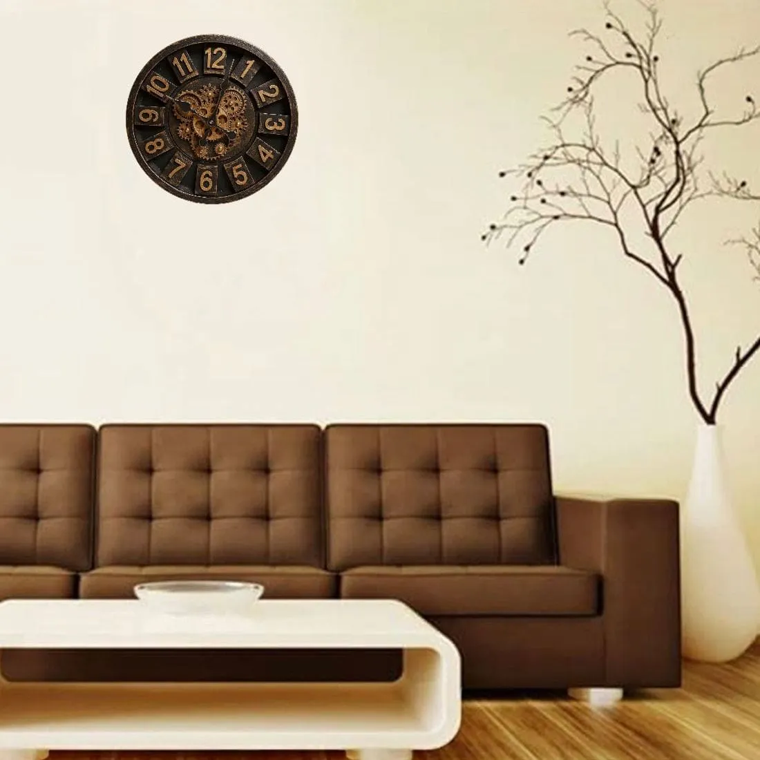 Reloj de Pared Analógico con Engranajes a la Vista