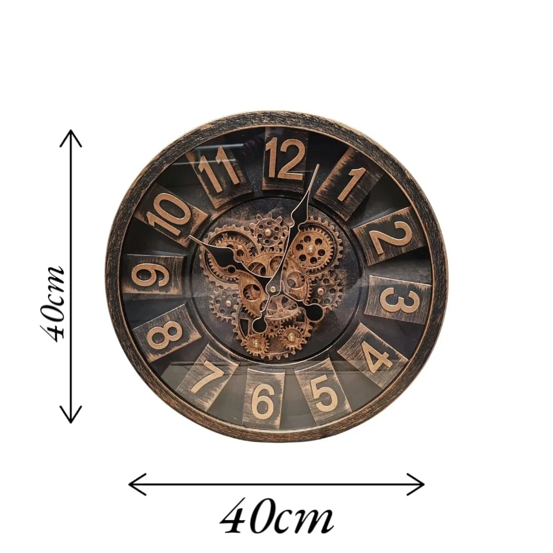 Reloj de Pared Analógico con Engranajes a la Vista