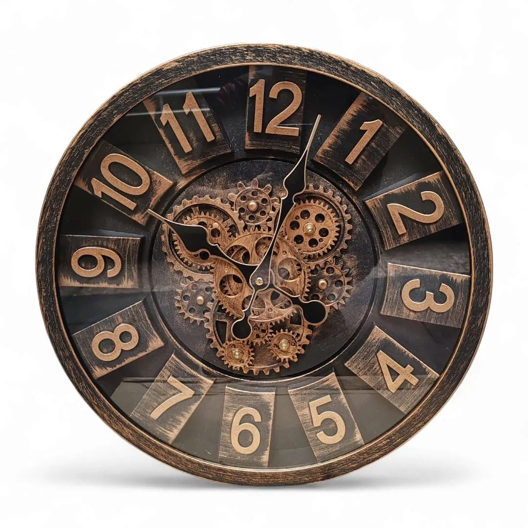 Reloj de Pared Analógico con Engranajes a la Vista