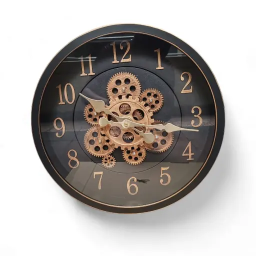 Reloj de Pared Analógico con Engranajes a la Vista Elegancia Industrial — Relojes