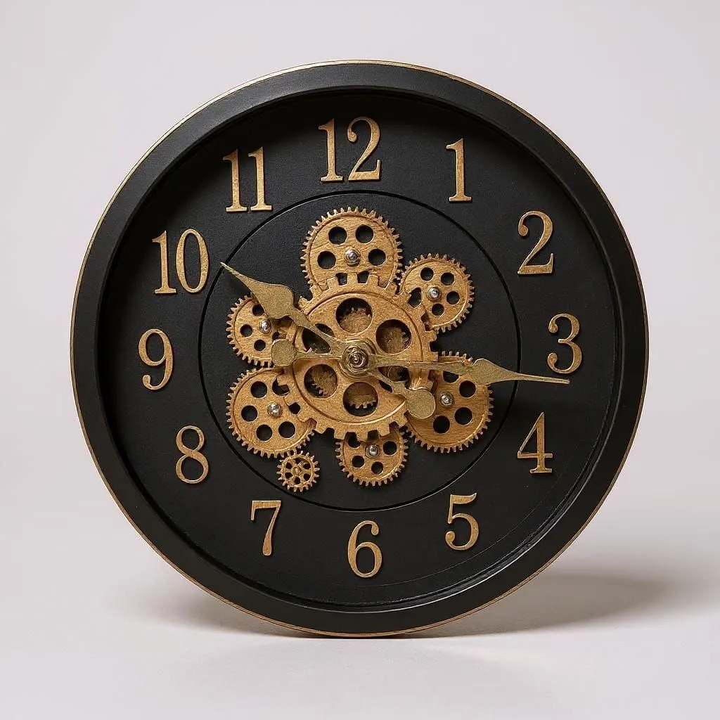 Reloj de Pared Analógico con Engranajes a la Vista Elegancia Industrial