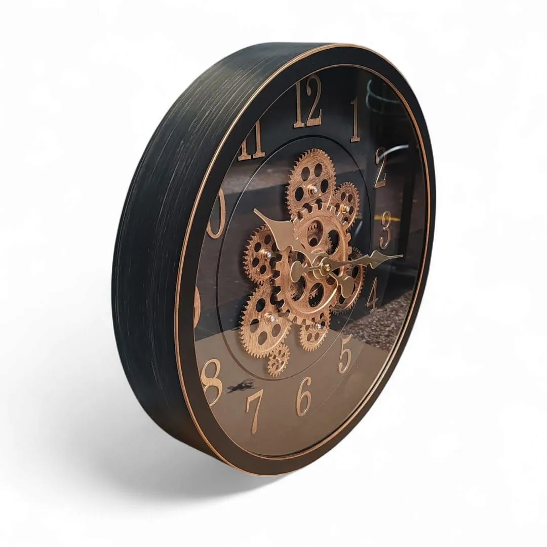 Reloj de Pared Analógico con Engranajes a la Vista Elegancia Industrial