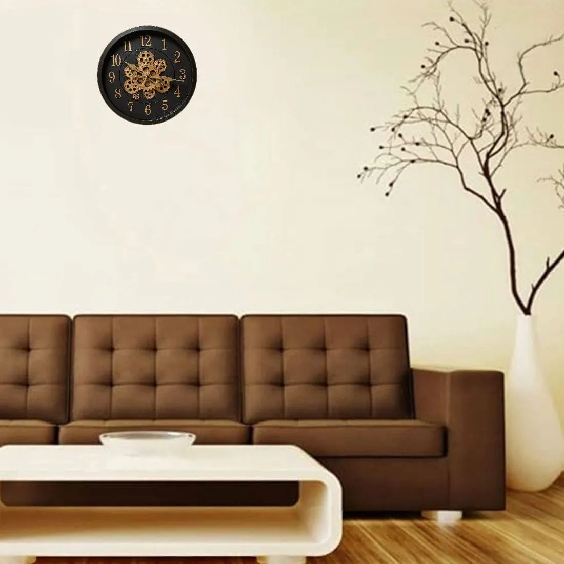 Reloj de Pared Analógico con Engranajes a la Vista Elegancia Industrial — Relojes