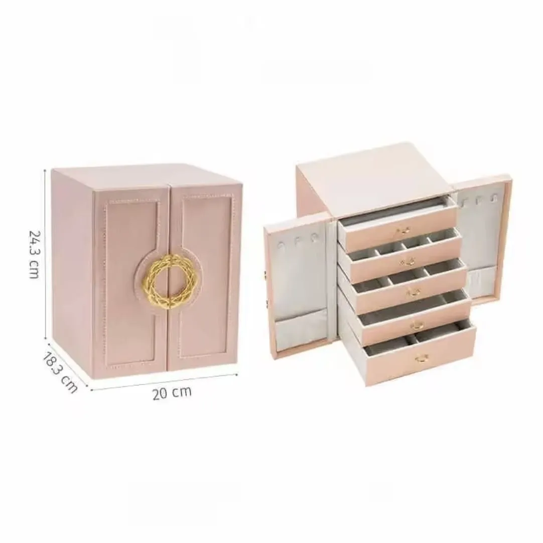 Joyero Organizador Portátil Rosa 5 Cajones Mas Laterales para Collares.