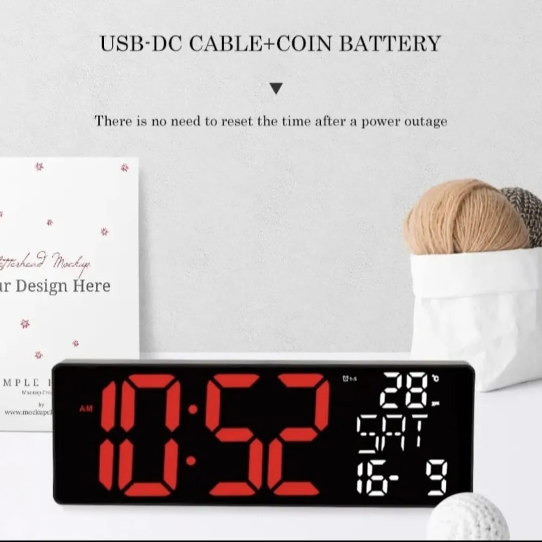 Reloj de Pared Digital LED con Temperatura y Fecha