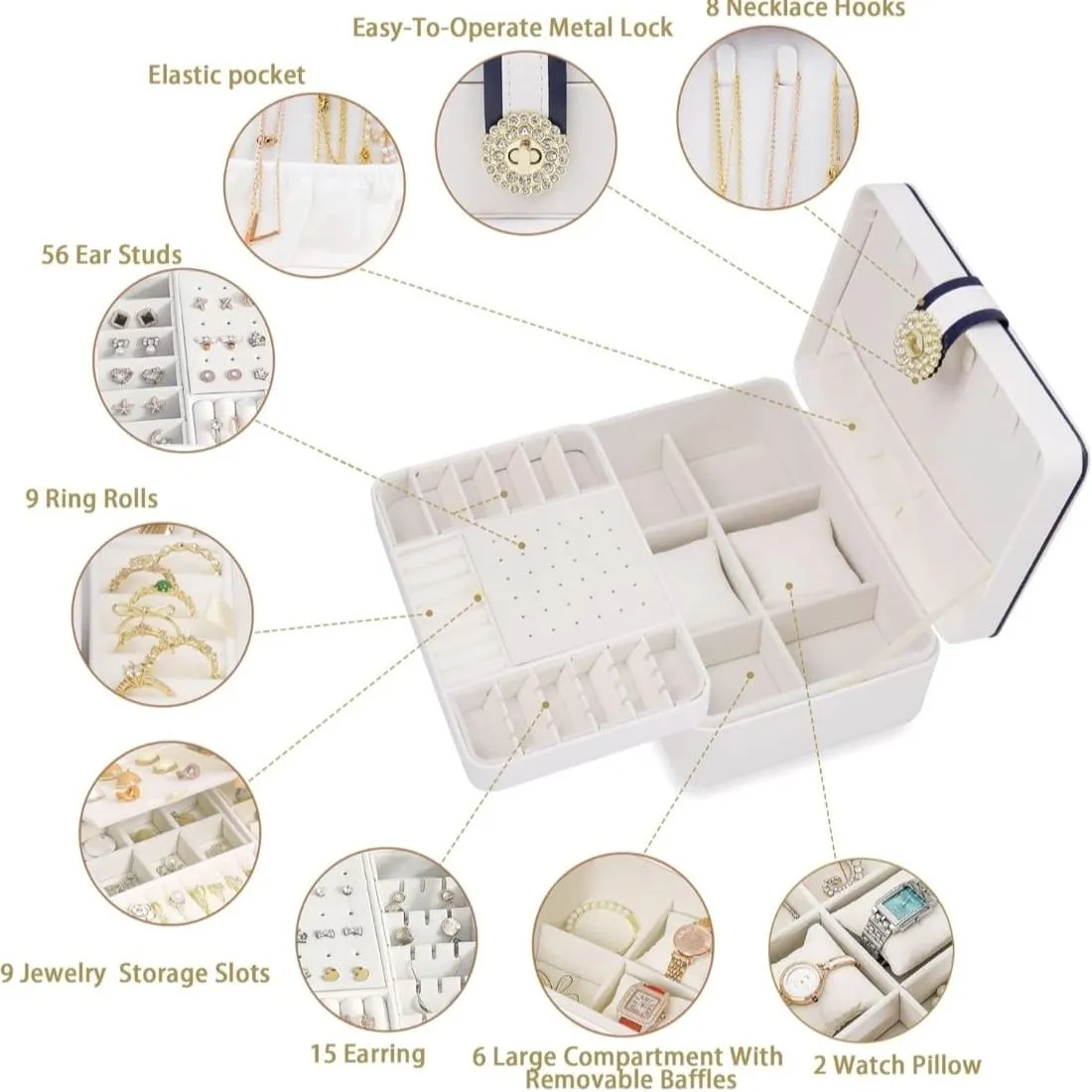 Caja De Joyero Con Almacenamiento De Aretes De 2 Niveles