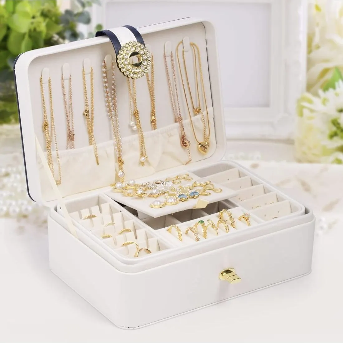 Caja De Joyero Con Almacenamiento De Aretes De 2 Niveles — Organizadores dormitorio / Living