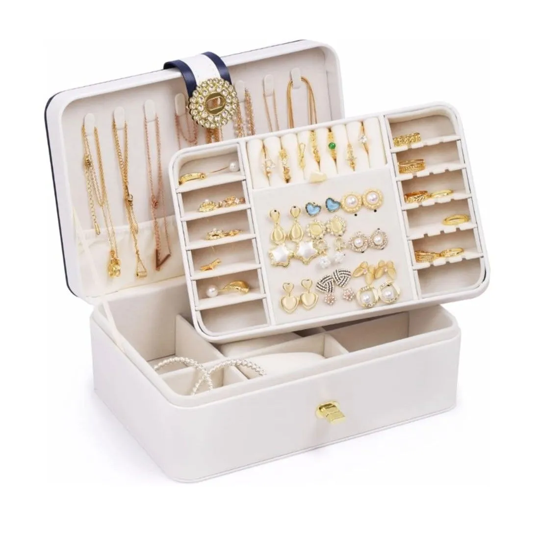 Caja De Joyero Con Almacenamiento De Aretes De 2 Niveles