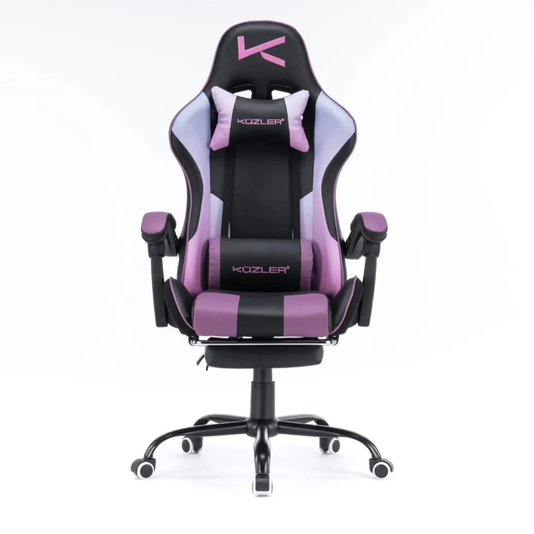 Silla Gamer Morada con Masajeador Lumbar Reposapiés y base Metálica