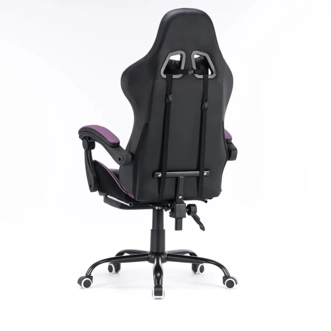 Silla Gamer Morada con Masajeador Lumbar Reposapiés y base Metálica