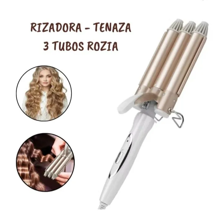 Rizador De Cabello Rozia HR722 Ceramica Ondulador 3 Tubos.