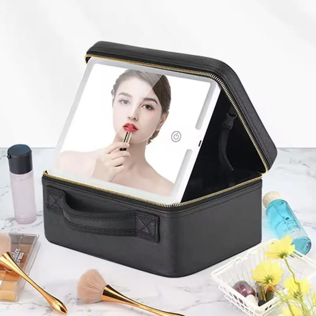Maleta Organizador De Maquillaje con Espejo Recargable Y Luz Led