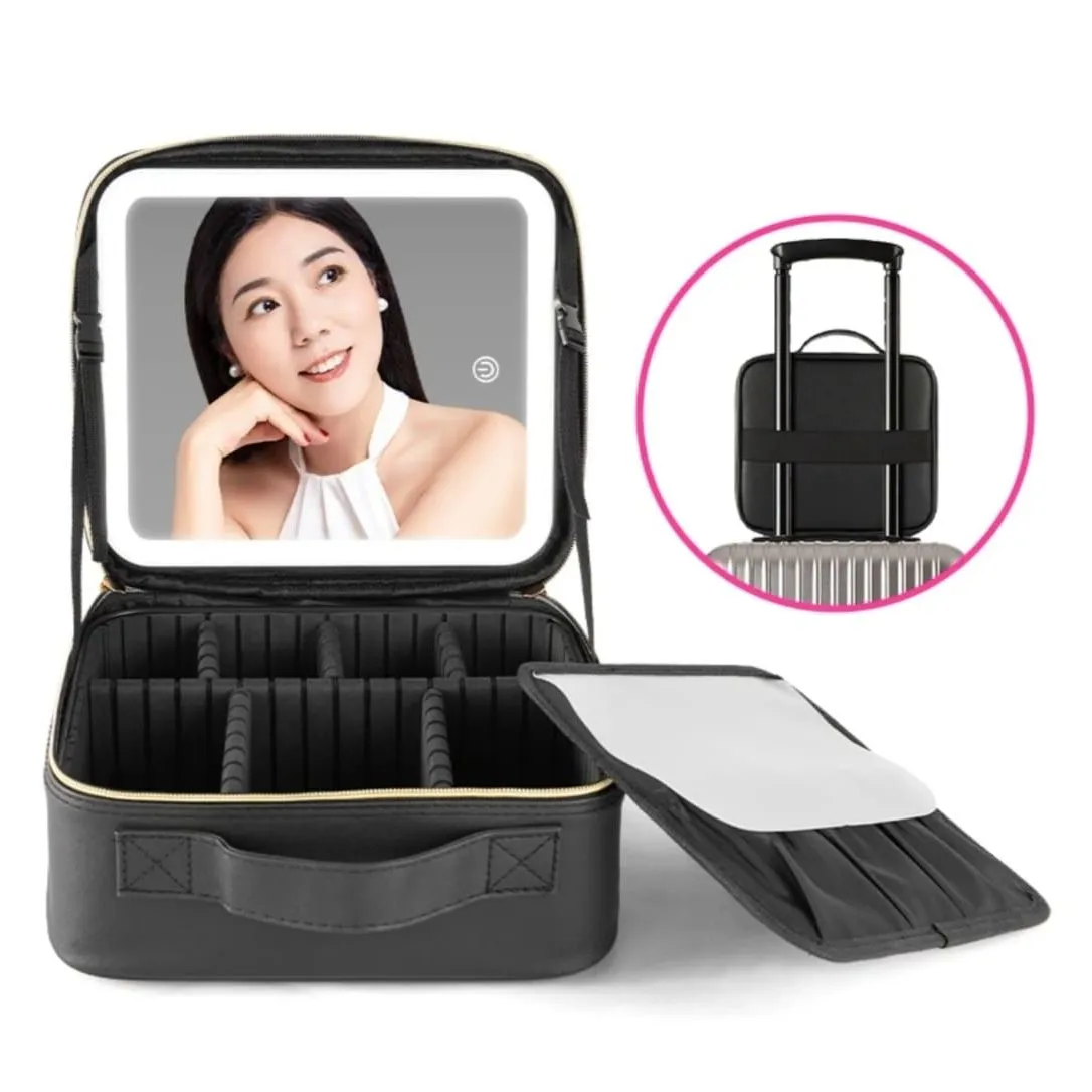 Maleta Organizador De Maquillaje con Espejo Recargable Y Luz Led