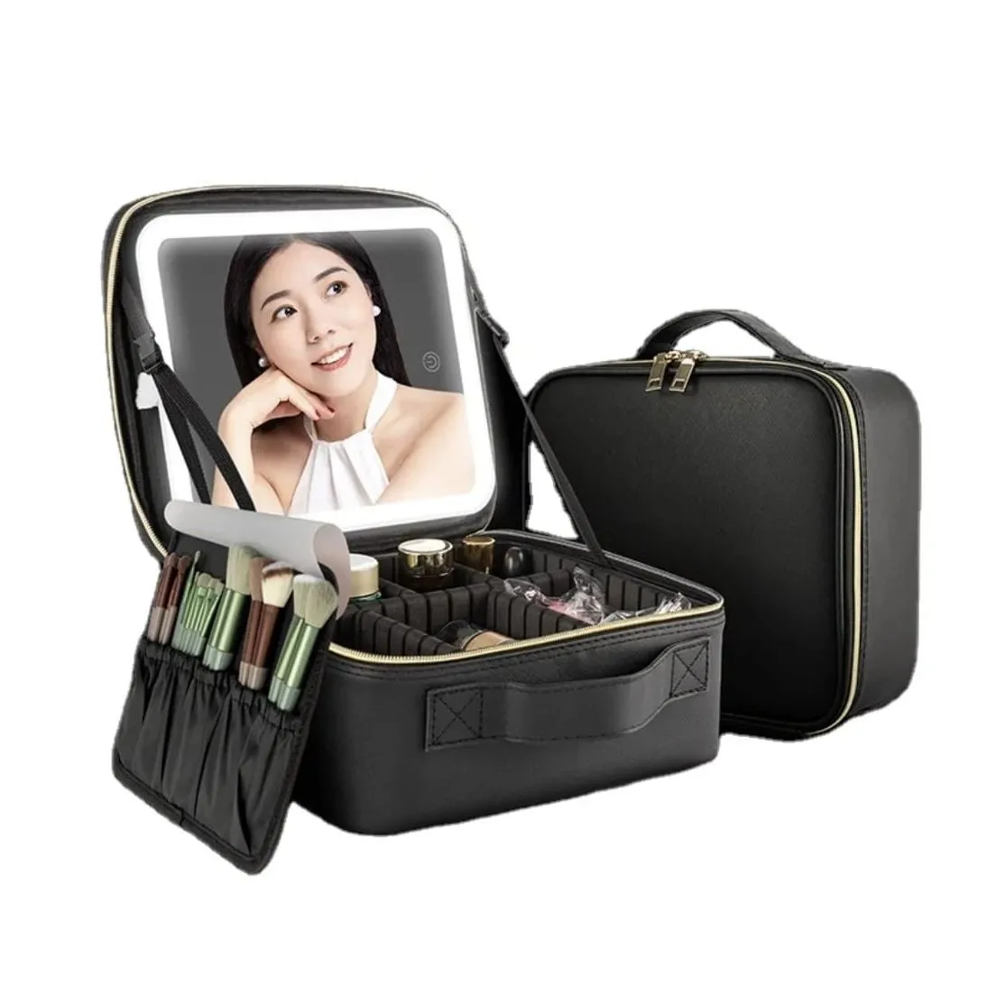Maleta Organizador De Maquillaje con Espejo Recargable Y Luz Led