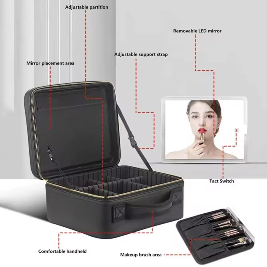 Maleta Organizador De Maquillaje con Espejo Recargable Y Luz Led