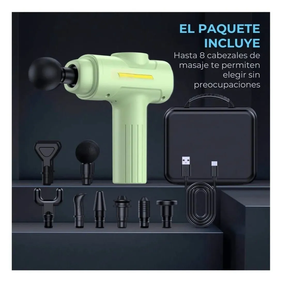 Pistola De Masaje 8 Cabezas Alivio De Dolor Y Recuper Verde Claro