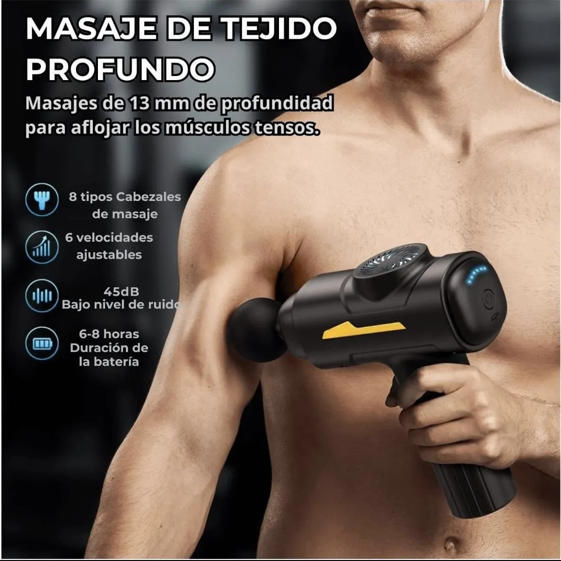 Pistola De Masaje 8 Cabezas Alivio De Dolor Y Recuper Negro — Otros masajes corporales / tonificación