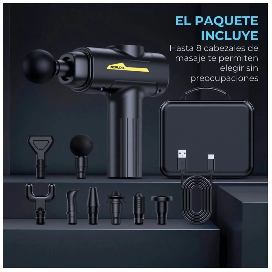 Pistola De Masaje 8 Cabezas Alivio De Dolor Y Recuper Negro