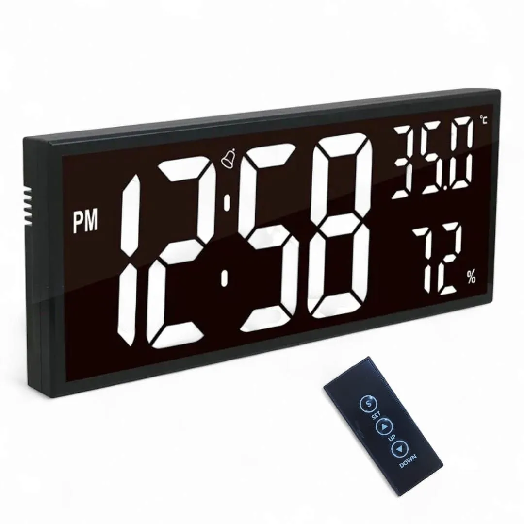 Reloj Digital de pared 41x17cm con Control remoto Humedad y Temperatura