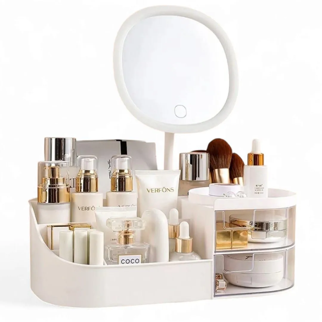 Multifuncional Organizador Cosmético Con Espejo Y Cajón Color Blanco
