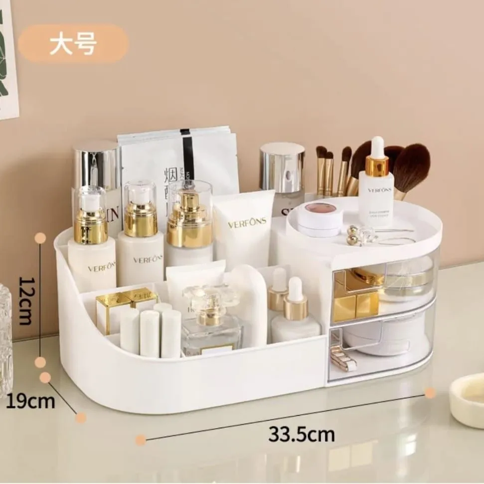 Multifuncional Organizador Cosmético Con Espejo Y Cajón Color Blanco — Accesorios y brochas para productos cosméticos