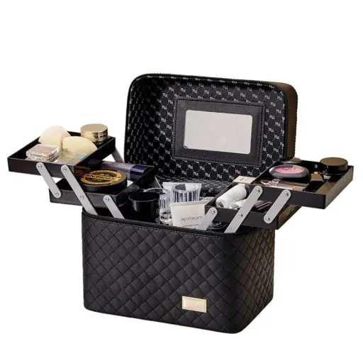 Neceser Organizador de Maquillaje y Joyas de Lujo con Espejo — Accesorios y brochas para productos cosméticos