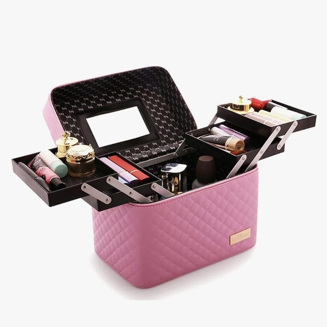 Neceser Organizador de Maquillaje y Joyas de Lujo con Espejo — Accesorios y brochas para productos cosméticos
