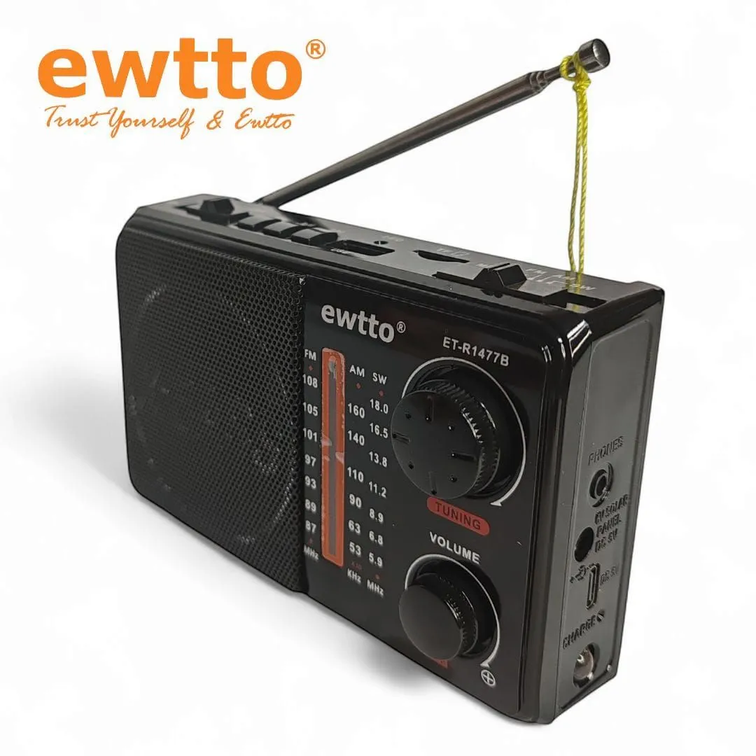 Radio Portátil Recargable Ewtto ET-R1477B FM/AM/SW Bluetooth, USB — Transmisores FM portátiles