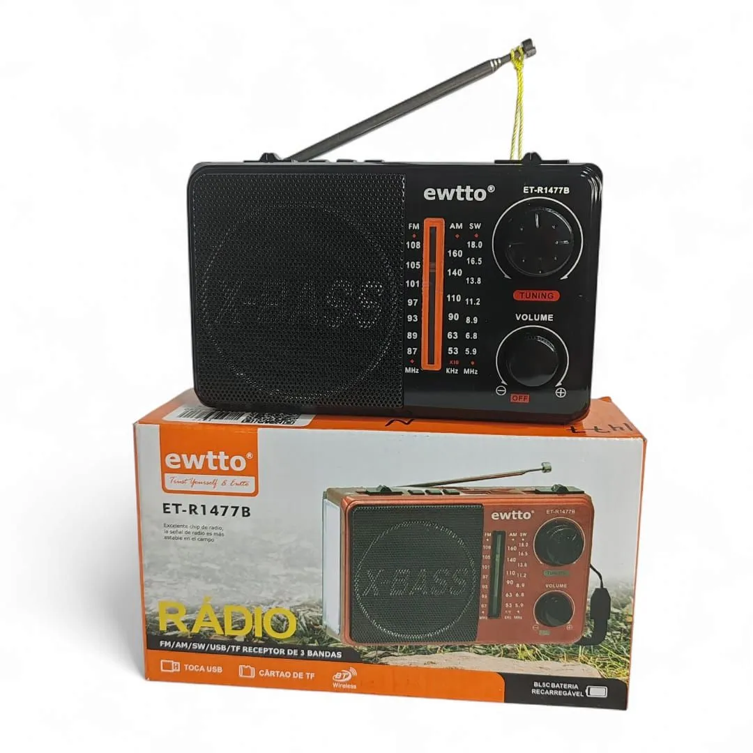 Radio Portátil Recargable Ewtto ET-R1477B FM/AM/SW Bluetooth, USB