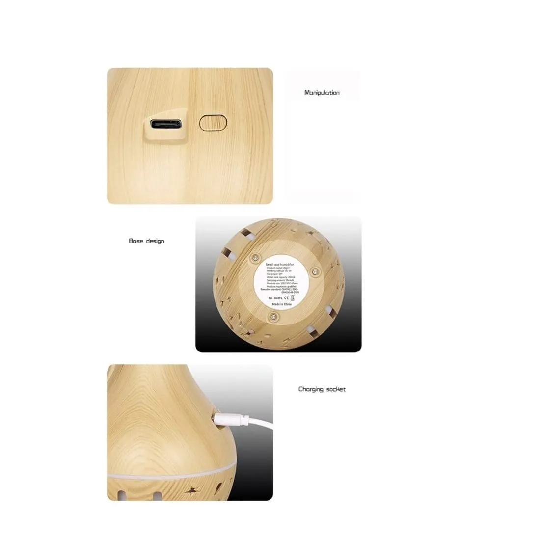 Humidificador Difusor De Aromaterapia Color Madera Luz LED